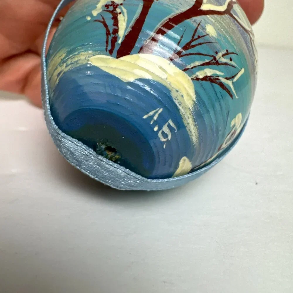 Russian Hand Painted Folk Art Lacquer Egg Winter Horse Village Signed